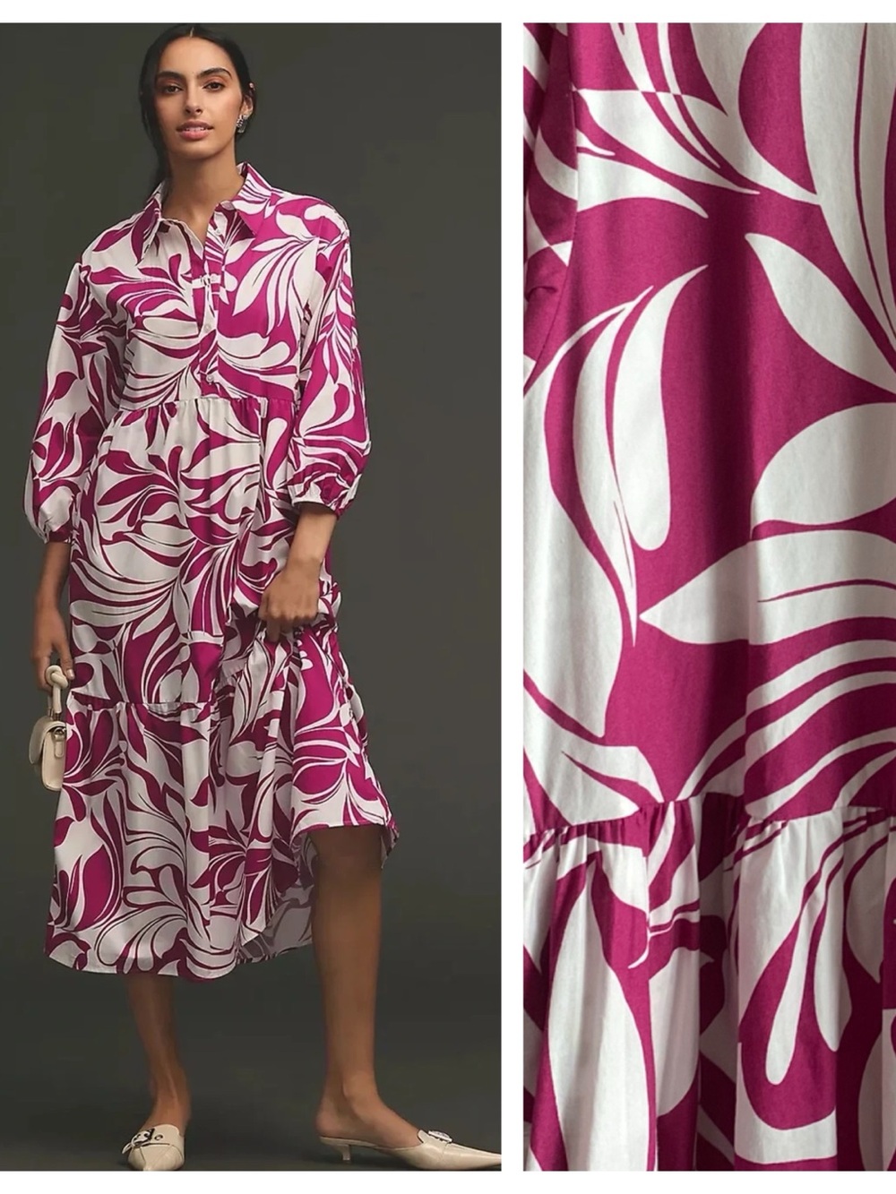 Anthropologie Maeve The Bettina Tiered Midi Maxi Shirt Dress Pink White 2X Plus